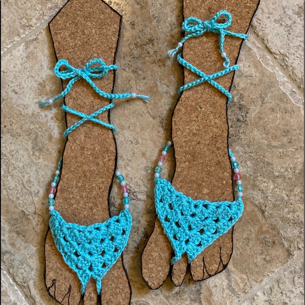 Summer Close Out Sale -  Light blue (robins egg) barefoot Boho sandals NEW